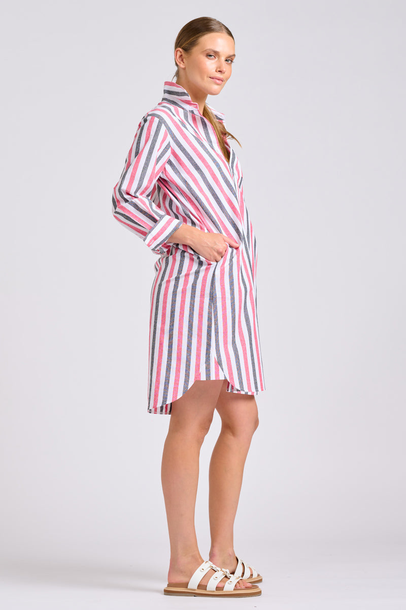 Shirty The Classic Shirt Dress - French Navy and Red Stripes