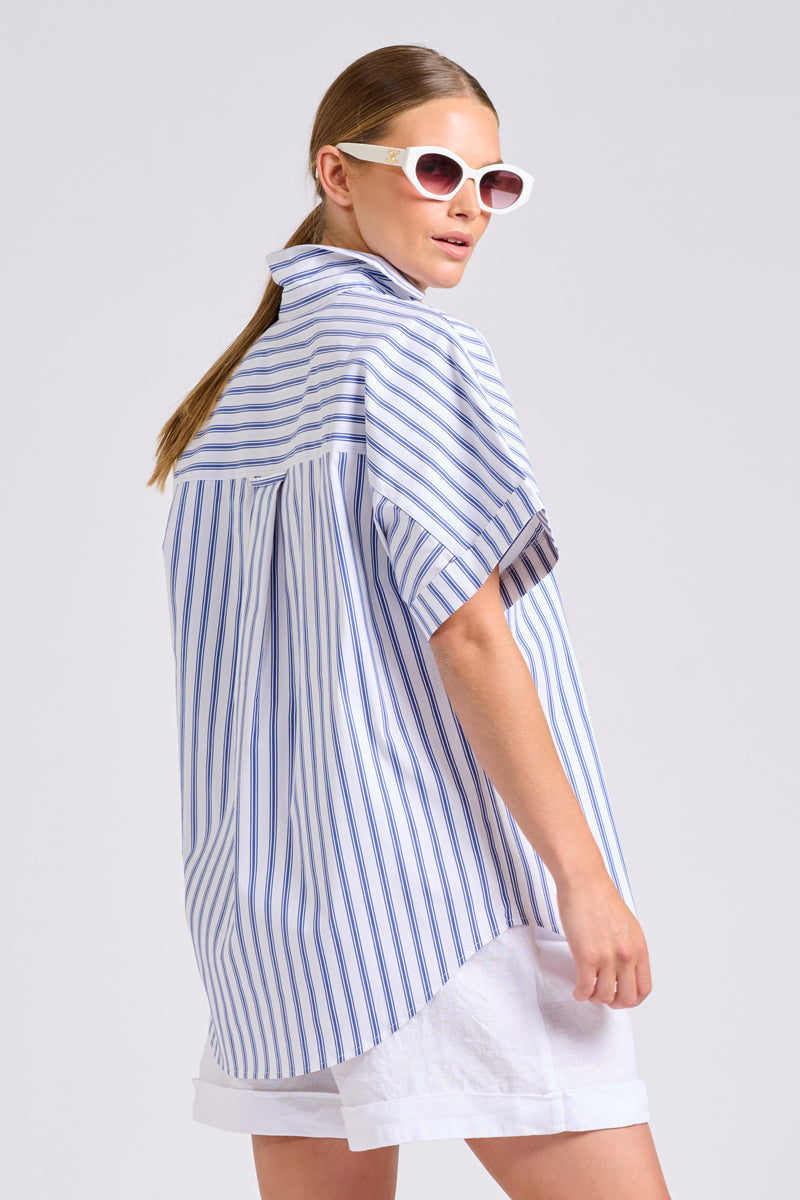 Shirty The Ella Shirt - White with Navy Ticking