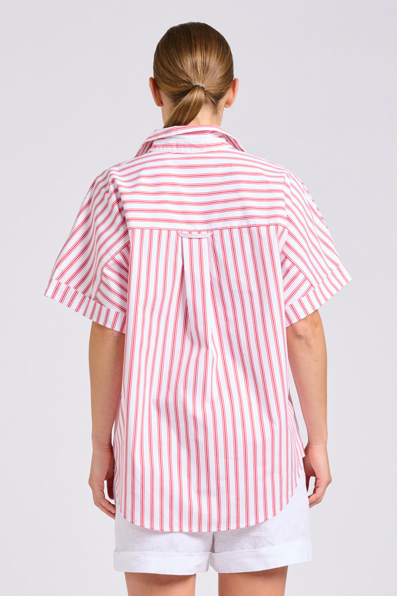 The Ella Shirt - White with Raspberry Ticking