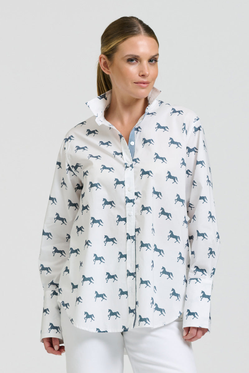 Elodie Shirt - White With Navy Pony
