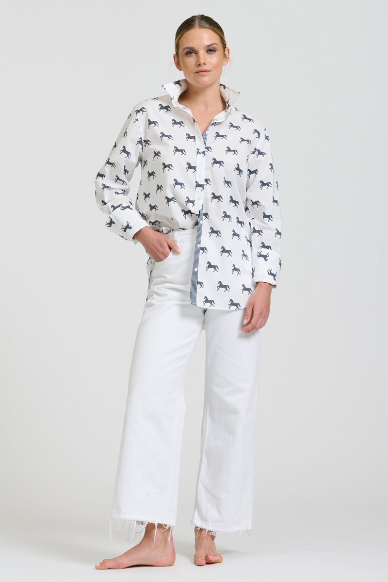 Elodie Shirt - White With Navy Pony