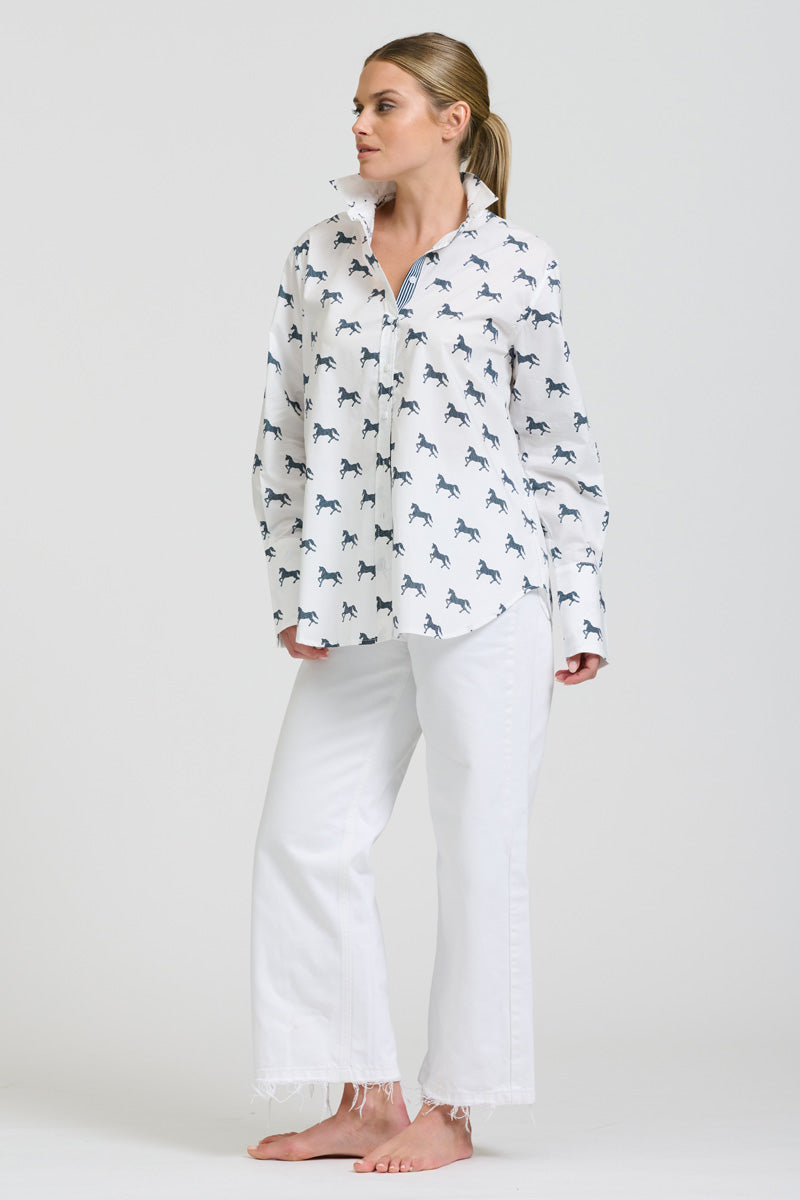 Elodie Shirt - White With Navy Pony