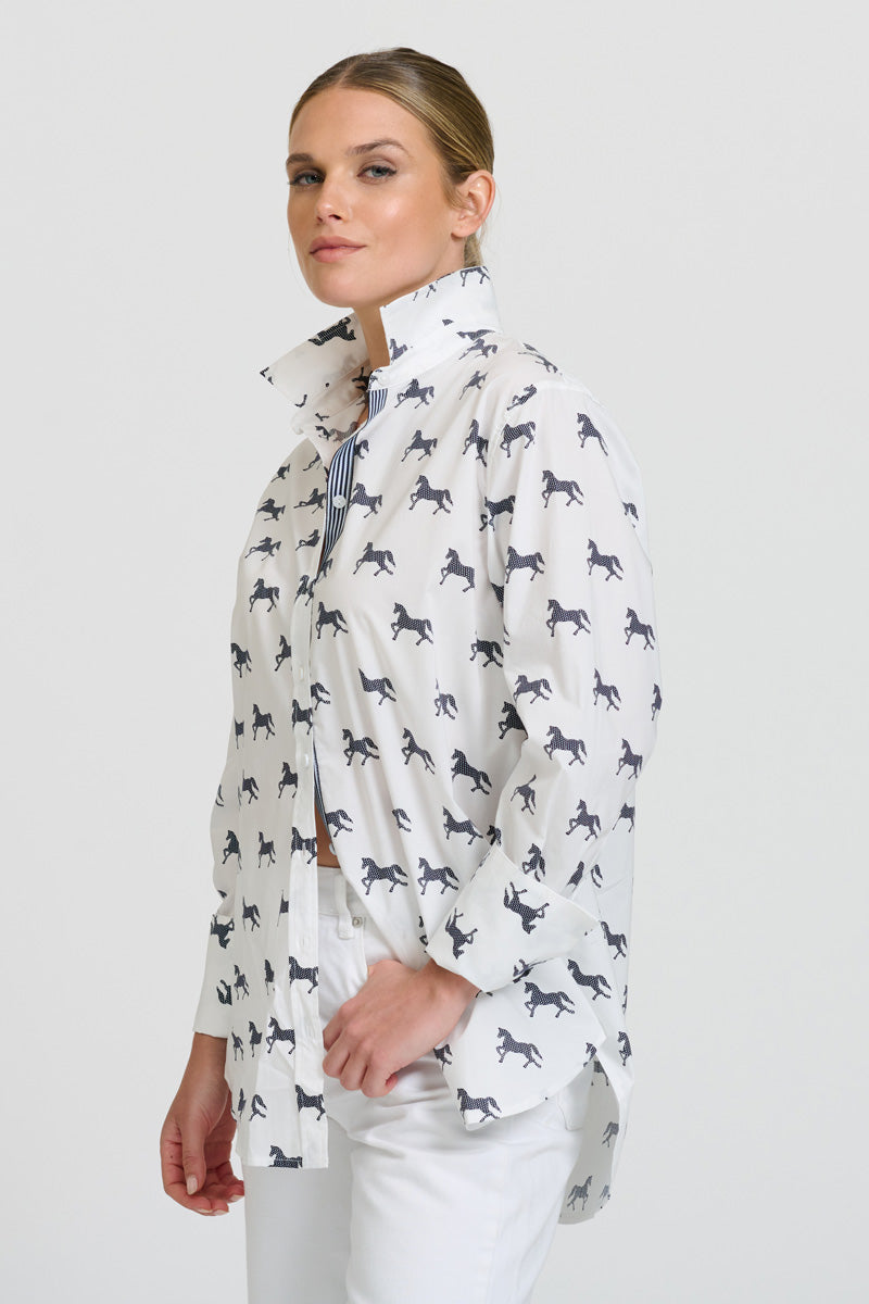 Elodie Shirt - White With Navy Pony