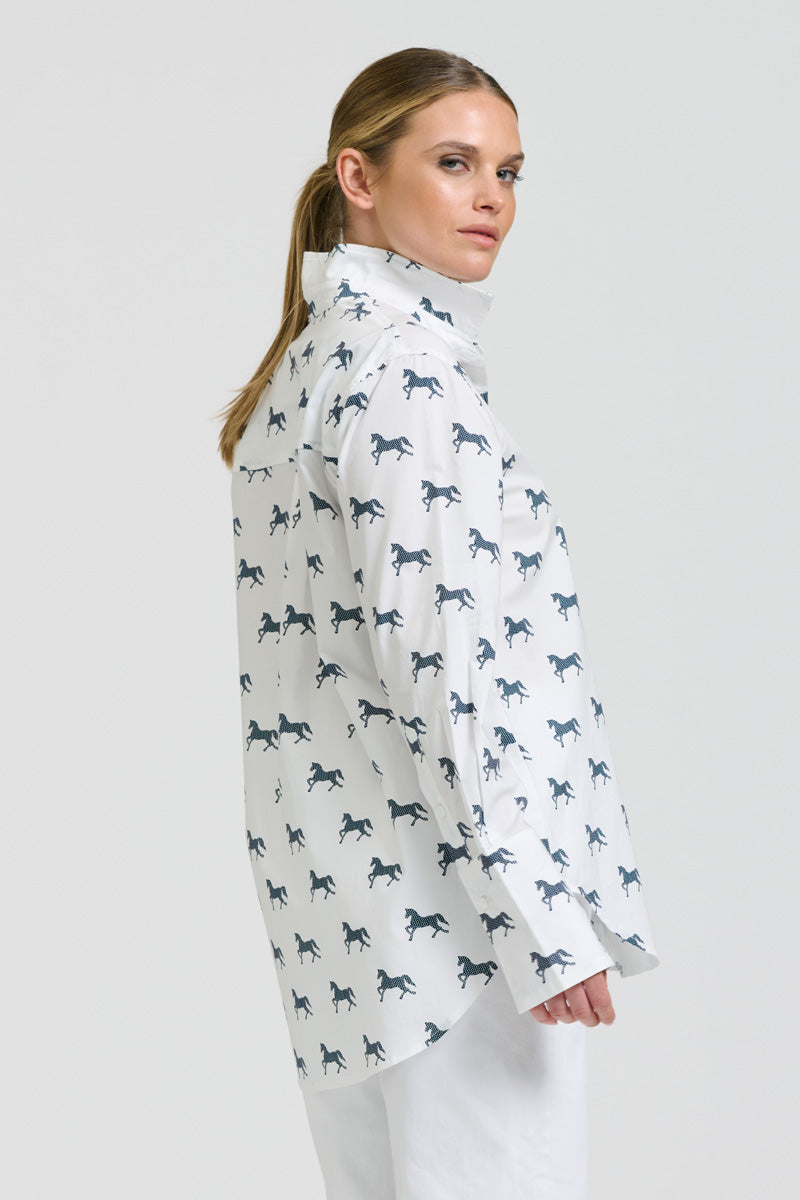 Elodie Shirt - White With Navy Pony