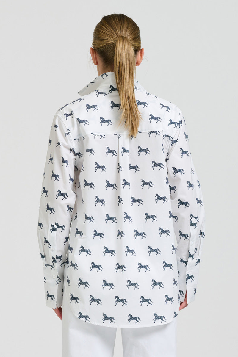 Elodie Shirt - White With Navy Pony