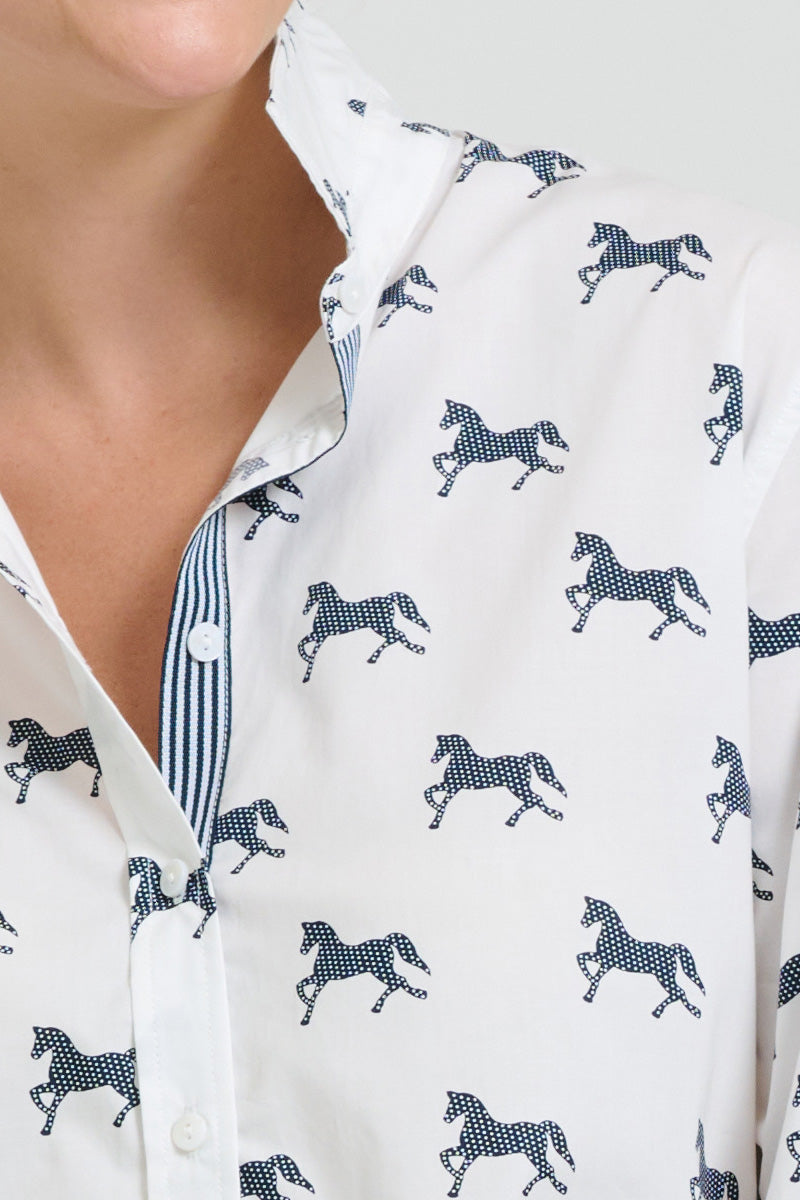 Elodie Shirt - White With Navy Pony