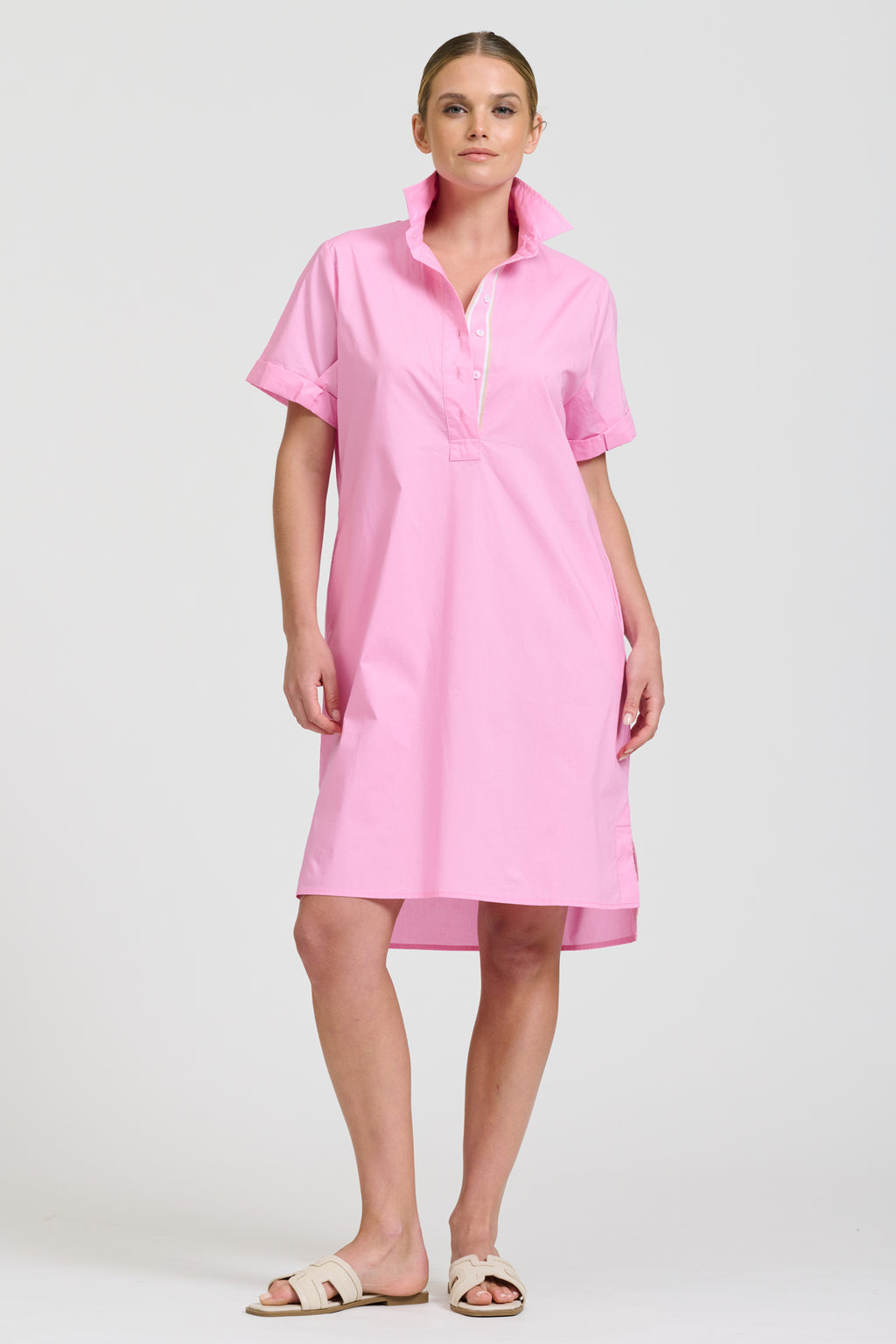 Catie Short Sleeve Shirt Dress - Pink