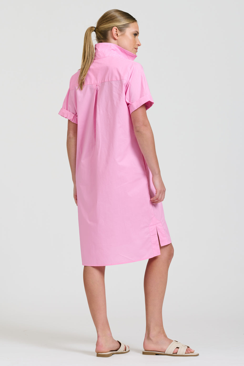 Catie Short Sleeve Shirt Dress - Pink