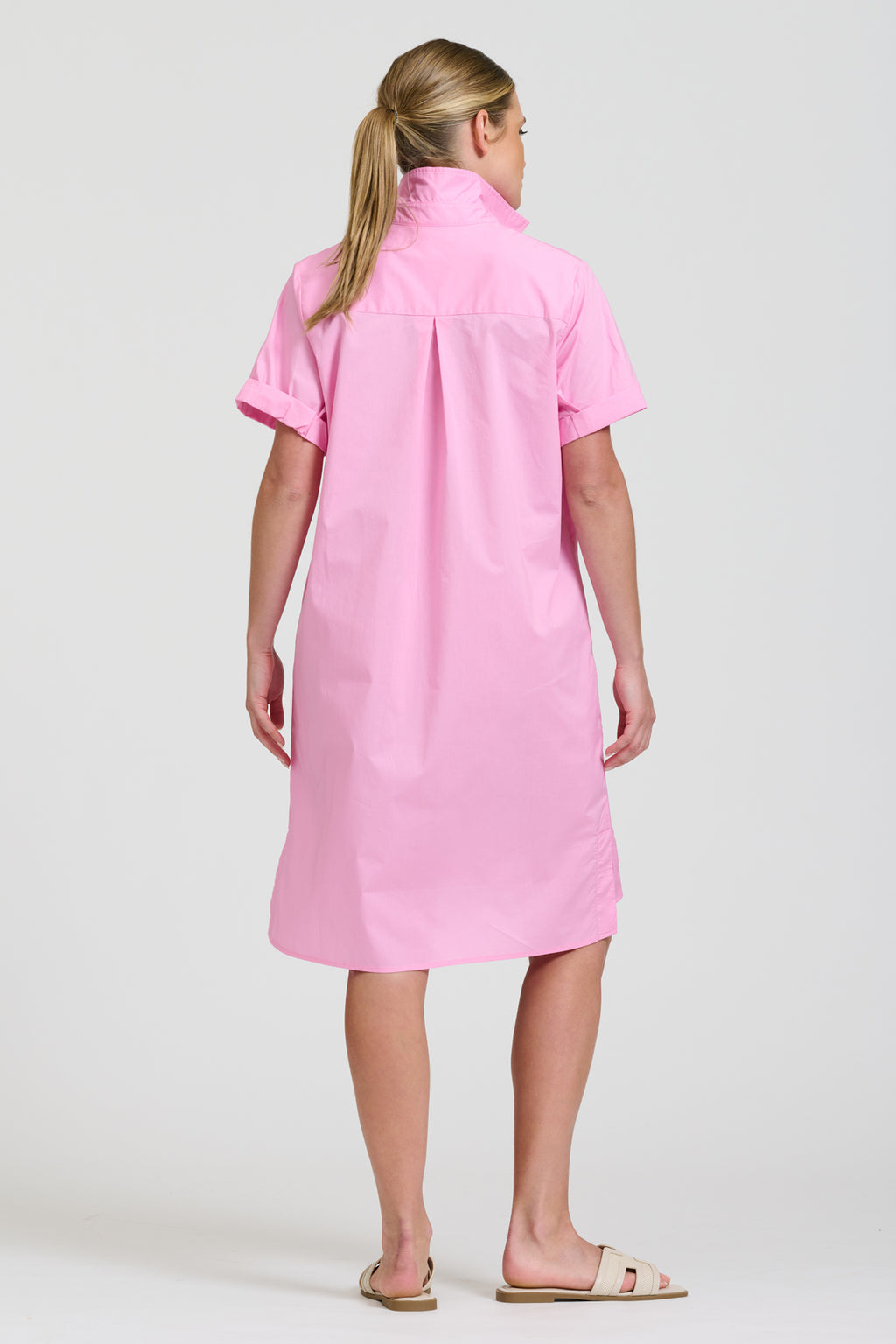 Catie Short Sleeve Shirt Dress - Pink