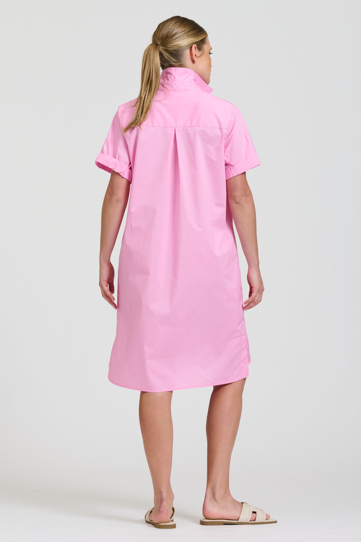 Catie Short Sleeve Shirt Dress - Pink