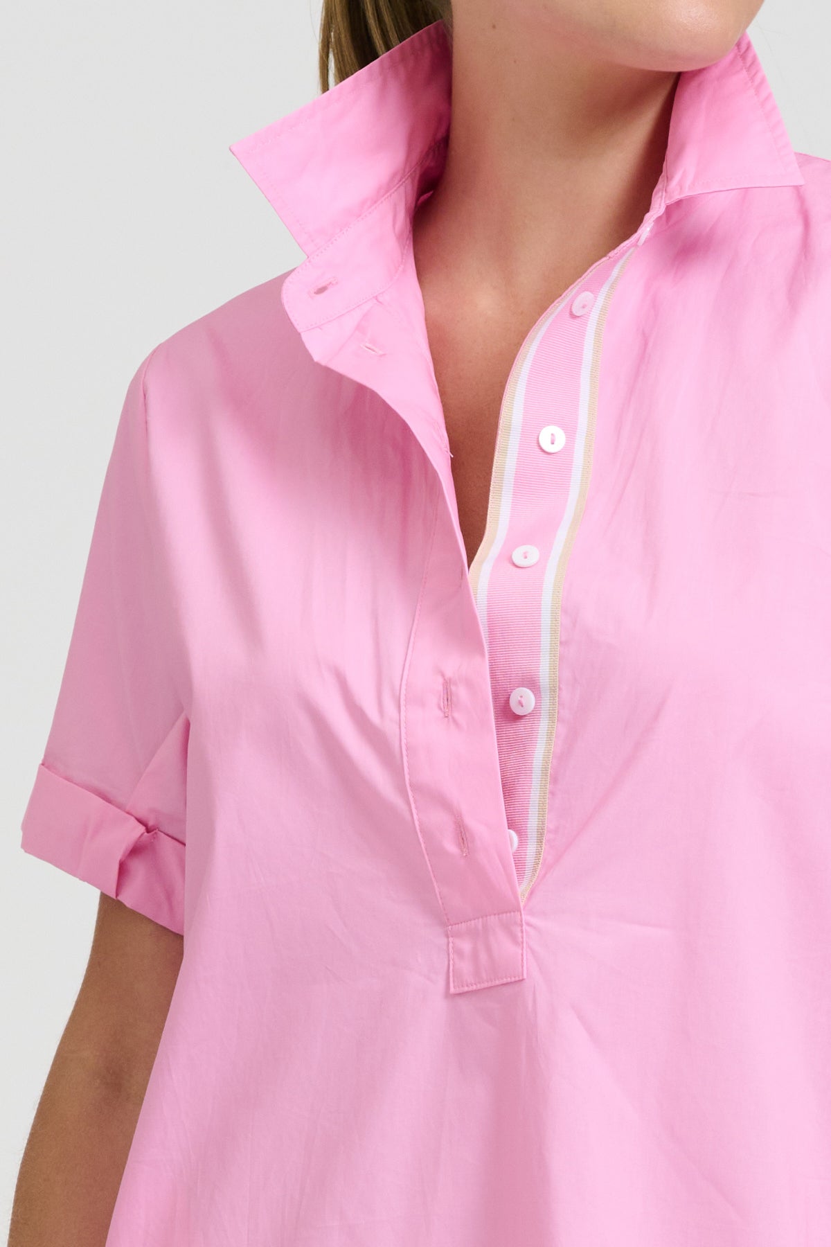 Catie Short Sleeve Shirt Dress - Pink