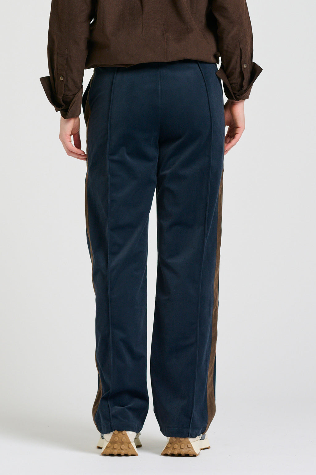 Lucile Velvet Twill Pant - French Navy with Chocolate Stripe