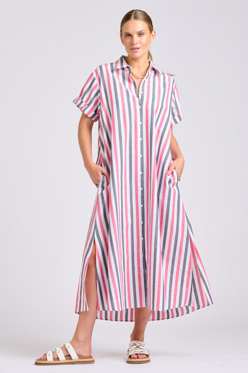 Shirty The Lucy Oversized Shirt Dress - French Navy and Red Stripes