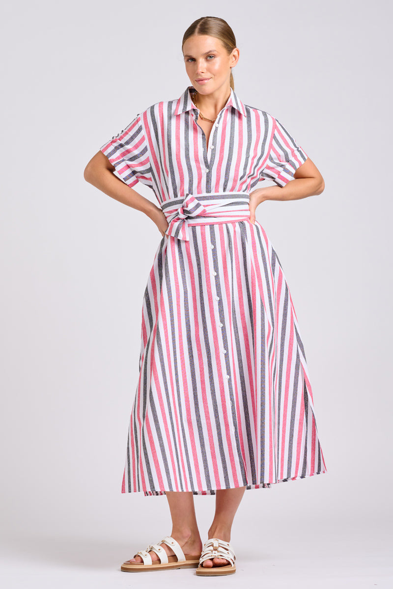 Shirty The Lucy Oversized Shirt Dress - French Navy and Red Stripes