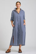 Shirty The Luna Oversized Long Line Shirt Dress - Navy Thick Stripe