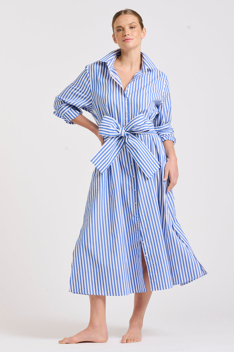 Shirty The Luna Oversized Long Shirtdress - Mid Blue Stripe