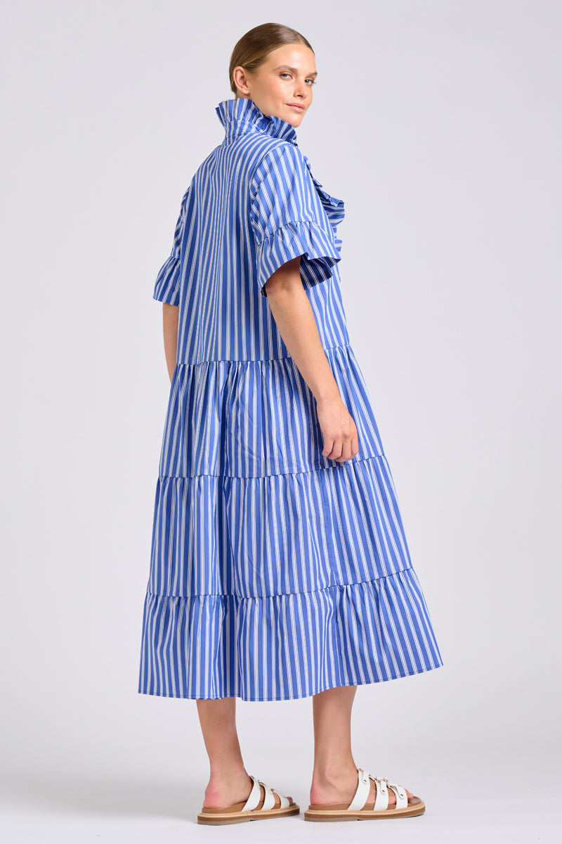 Shirty The Molly Oversized Shirt Dress - Azure with White Ticking
