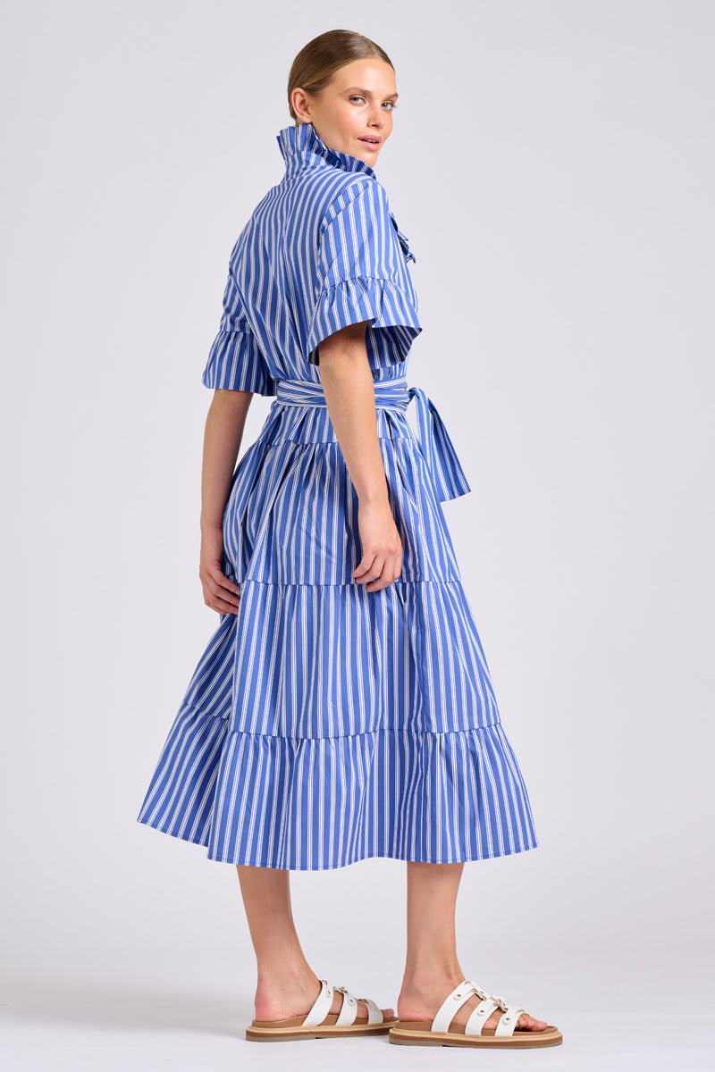 Shirty The Molly Oversized Shirt Dress - Azure with White Ticking