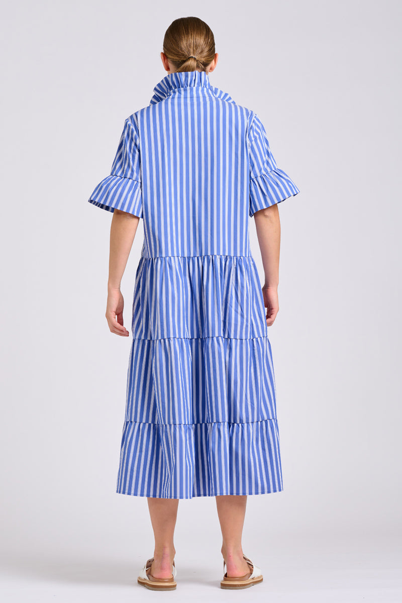 Shirty The Molly Oversized Shirt Dress - Azure with White Ticking