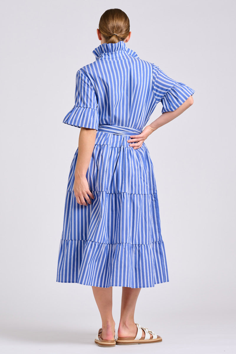 Shirty The Molly Oversized Shirt Dress - Azure with White Ticking