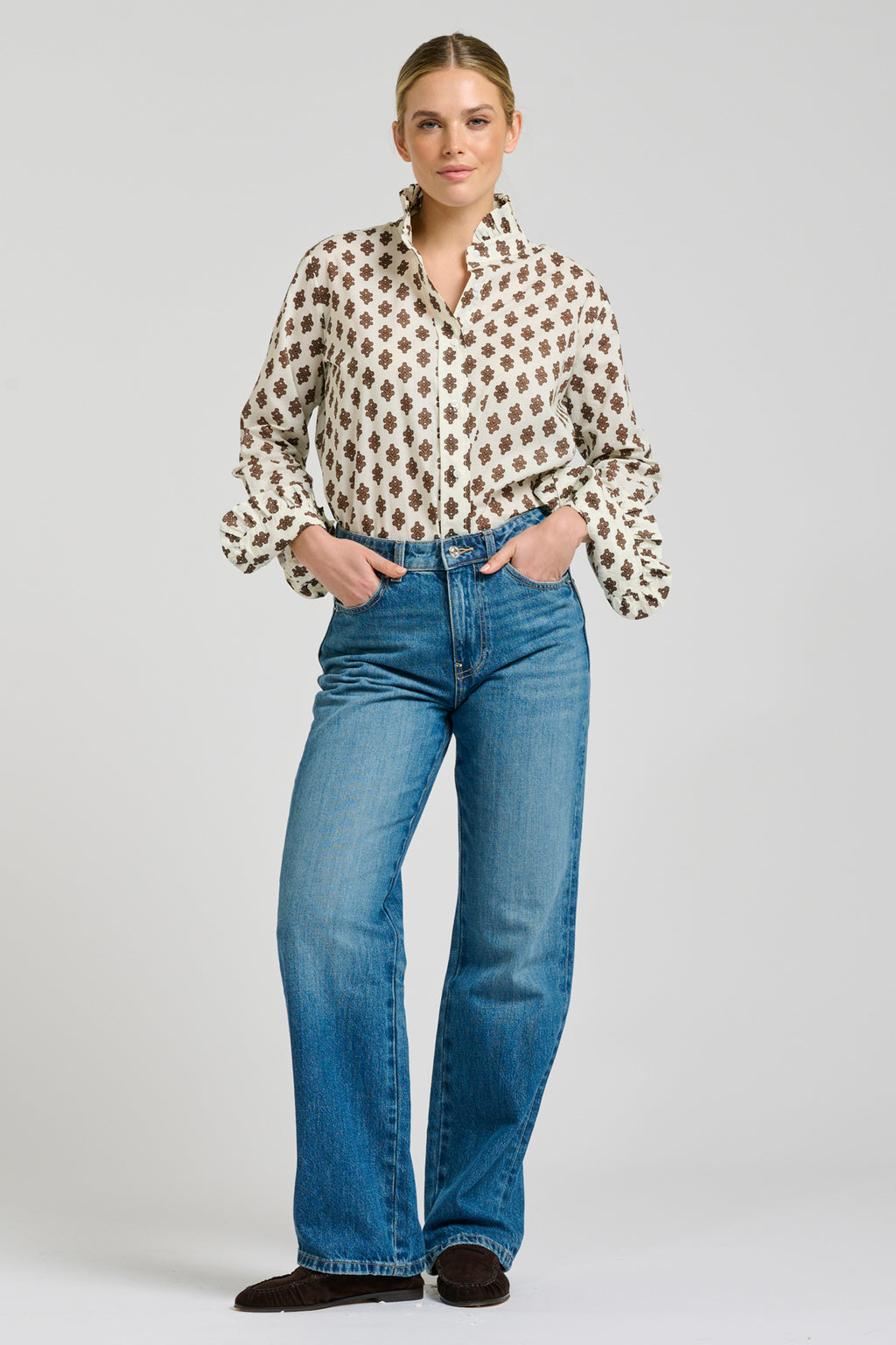 Olivia Classic Frill Collar Shirt - Ivory Double Diamond