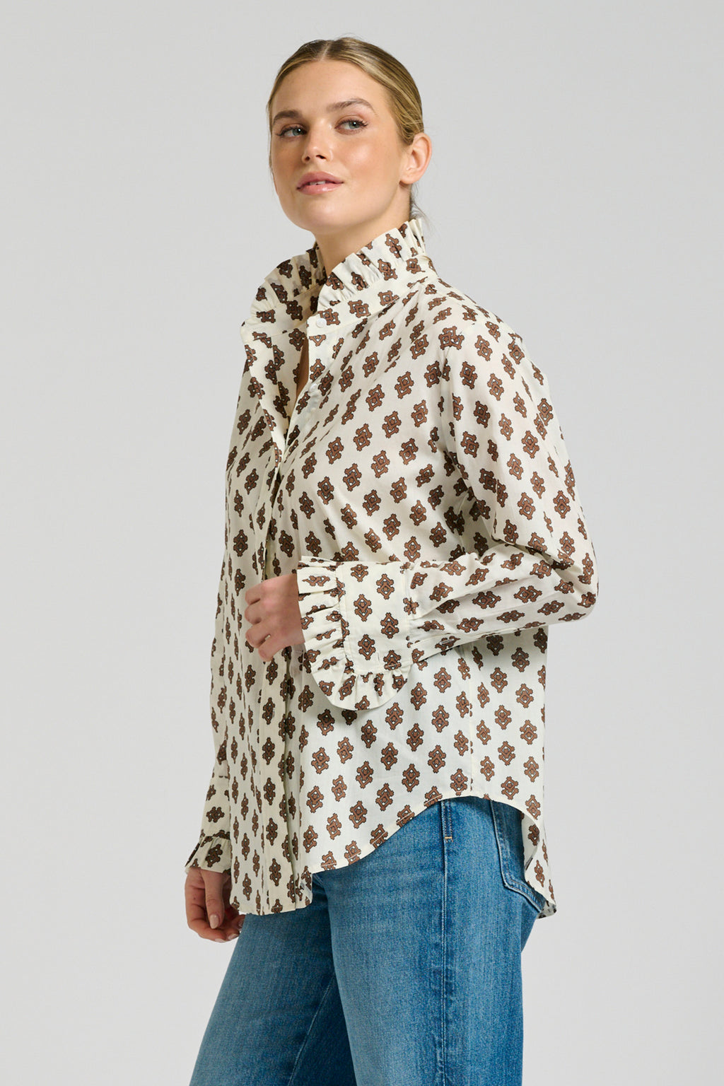 Olivia Classic Frill Collar Shirt - Ivory Double Diamond