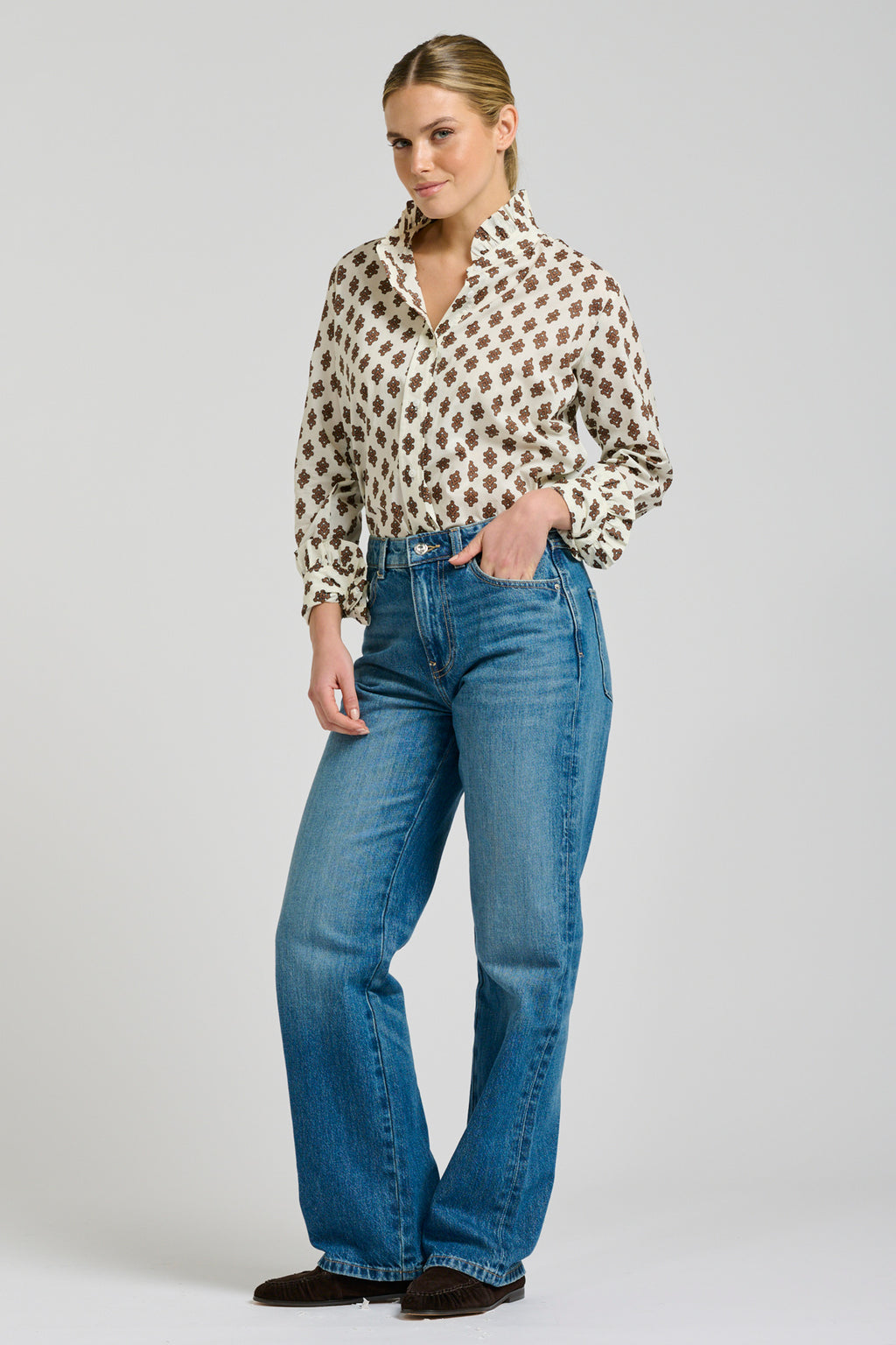 Olivia Classic Frill Collar Shirt - Ivory Double Diamond