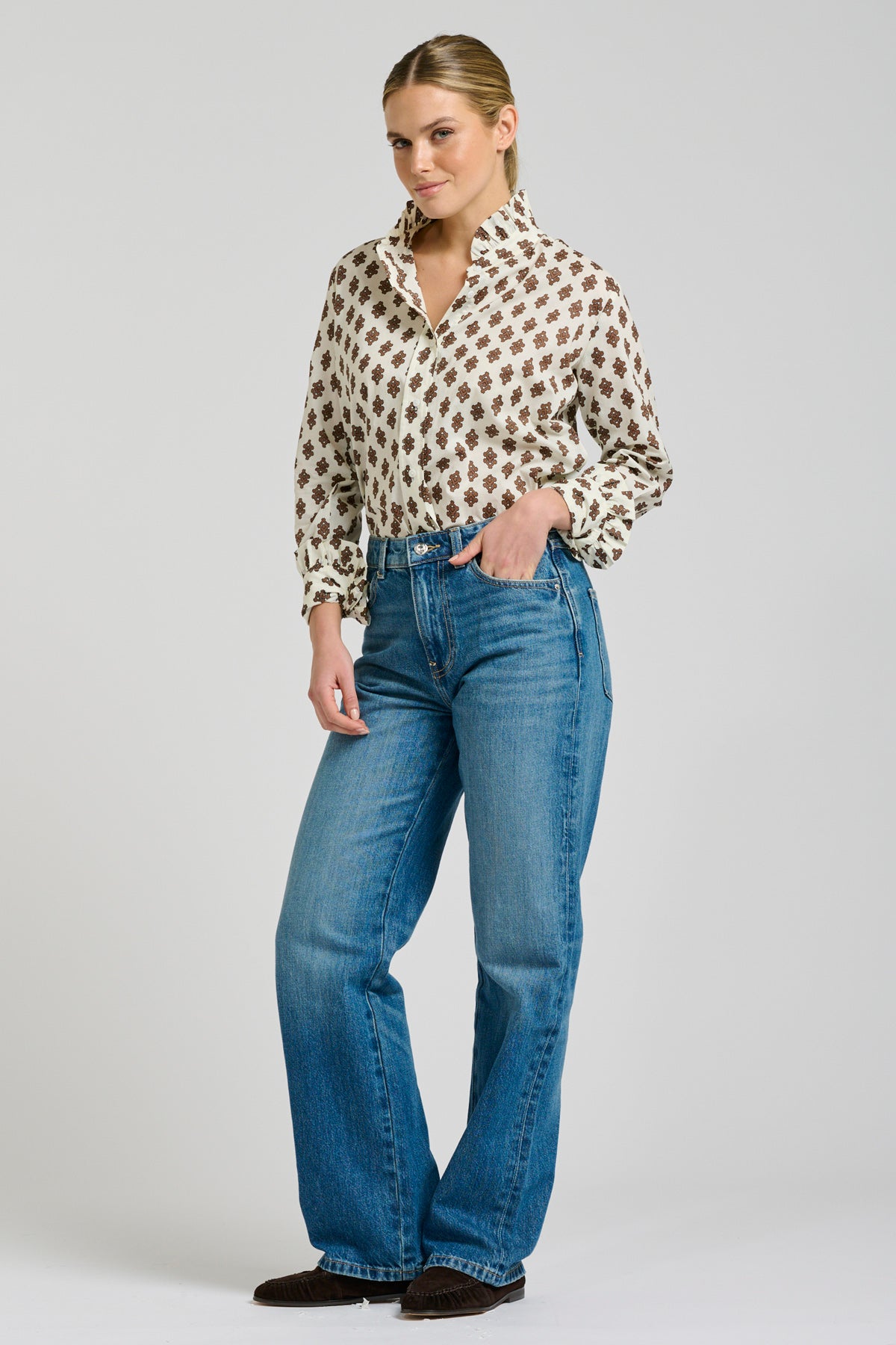 Olivia Classic Frill Collar Shirt - Ivory Double Diamond