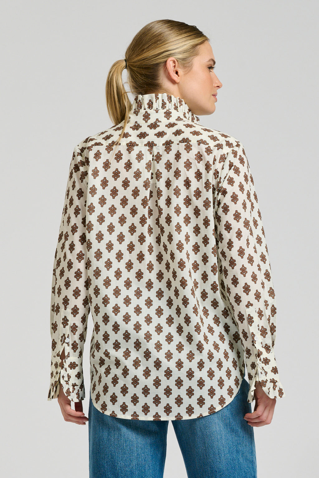 Olivia Classic Frill Collar Shirt - Ivory Double Diamond