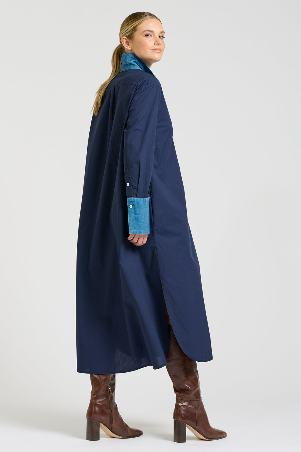 Pia Long Line Shirt Dress - French Navy / Denim Trims