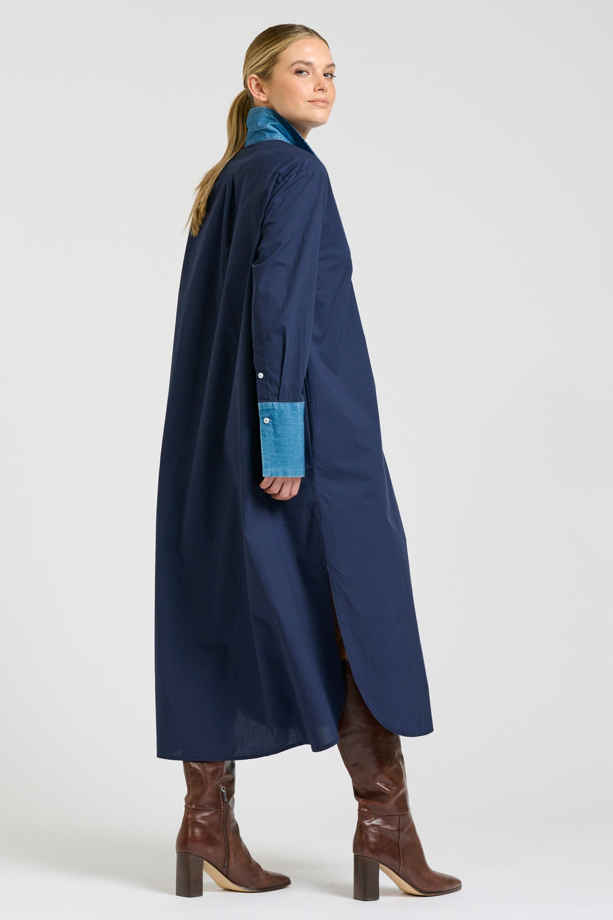 Pia Long Line Shirt Dress - French Navy / Denim Trims