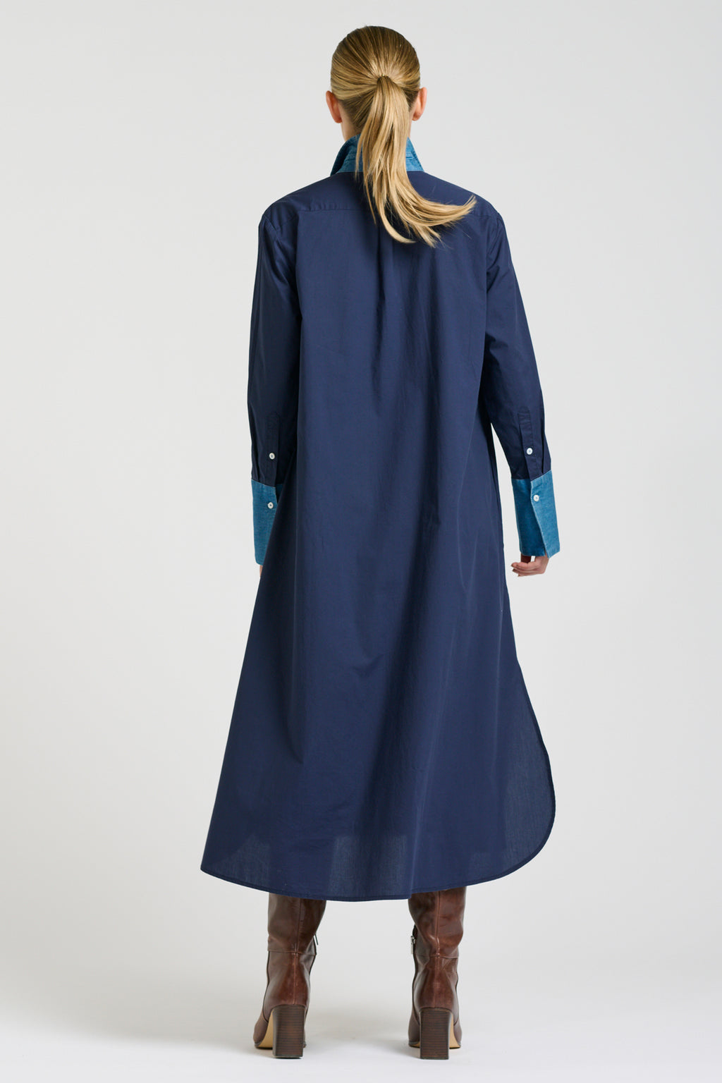 Pia Long Line Shirt Dress - French Navy / Denim Trims