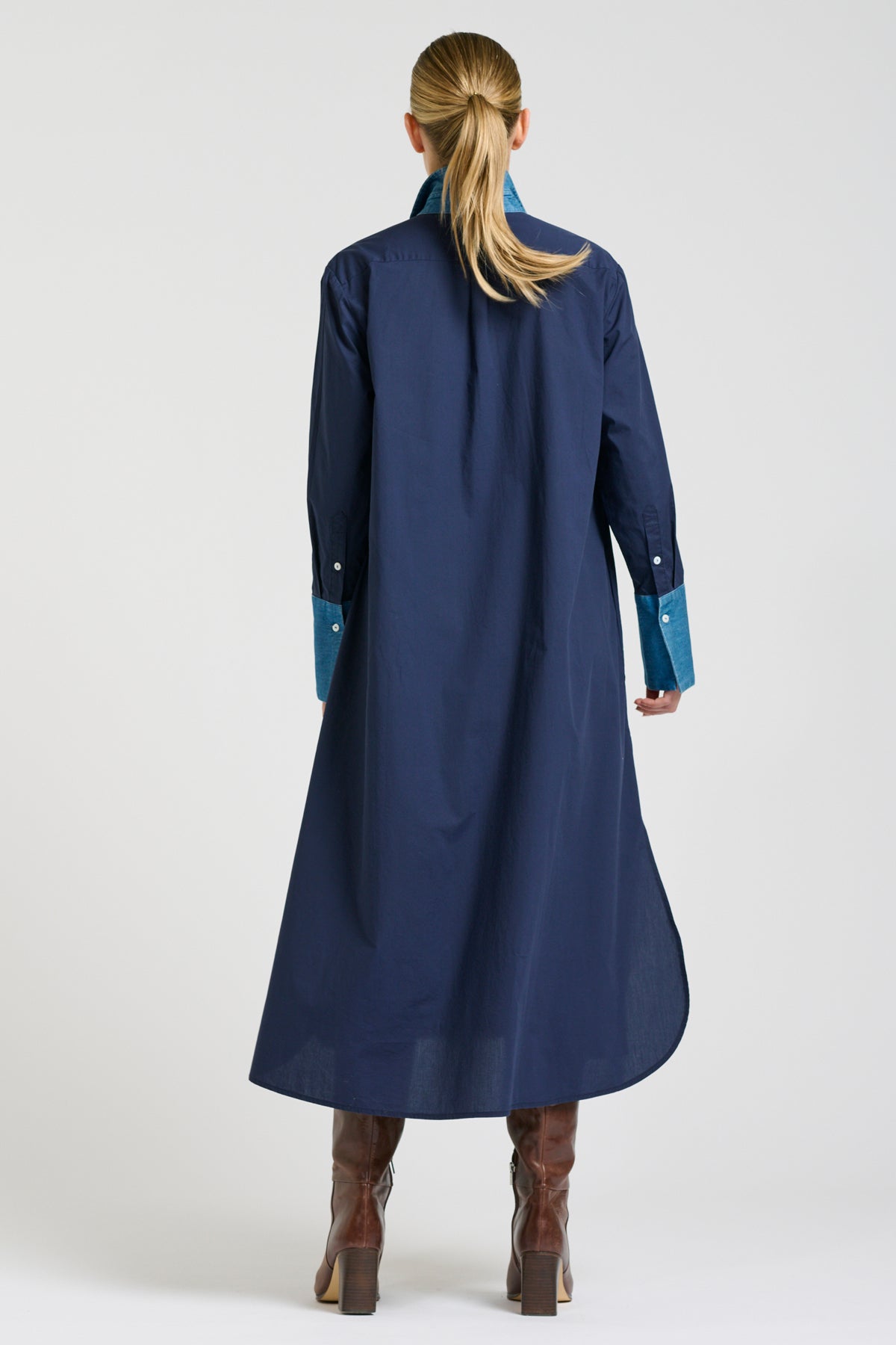 Pia Long Line Shirt Dress - French Navy / Denim Trims