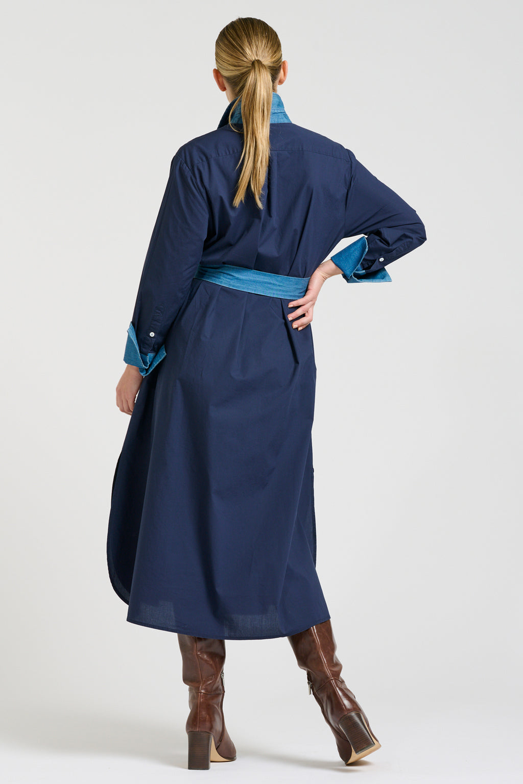 Pia Long Line Shirt Dress - French Navy / Denim Trims