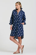 Claire Popover Shirt Dress - Navy With White Pony