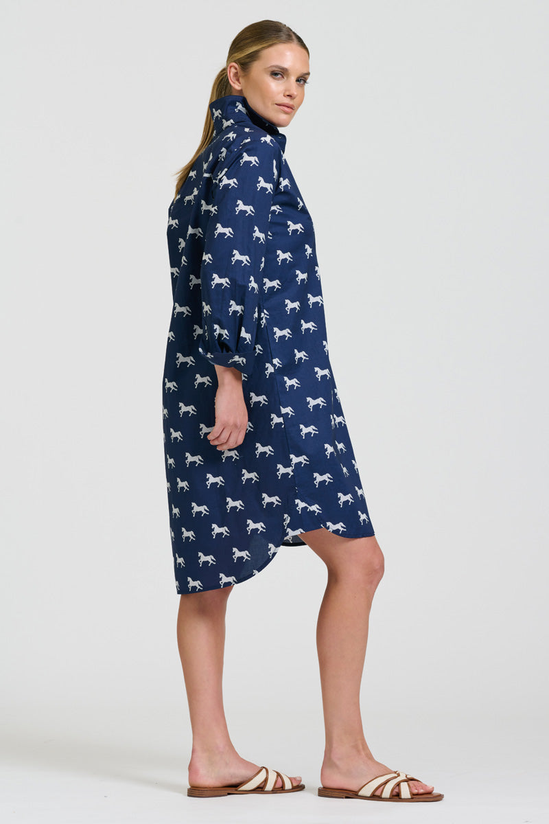 Claire Popover Shirt Dress - Navy With White Pony