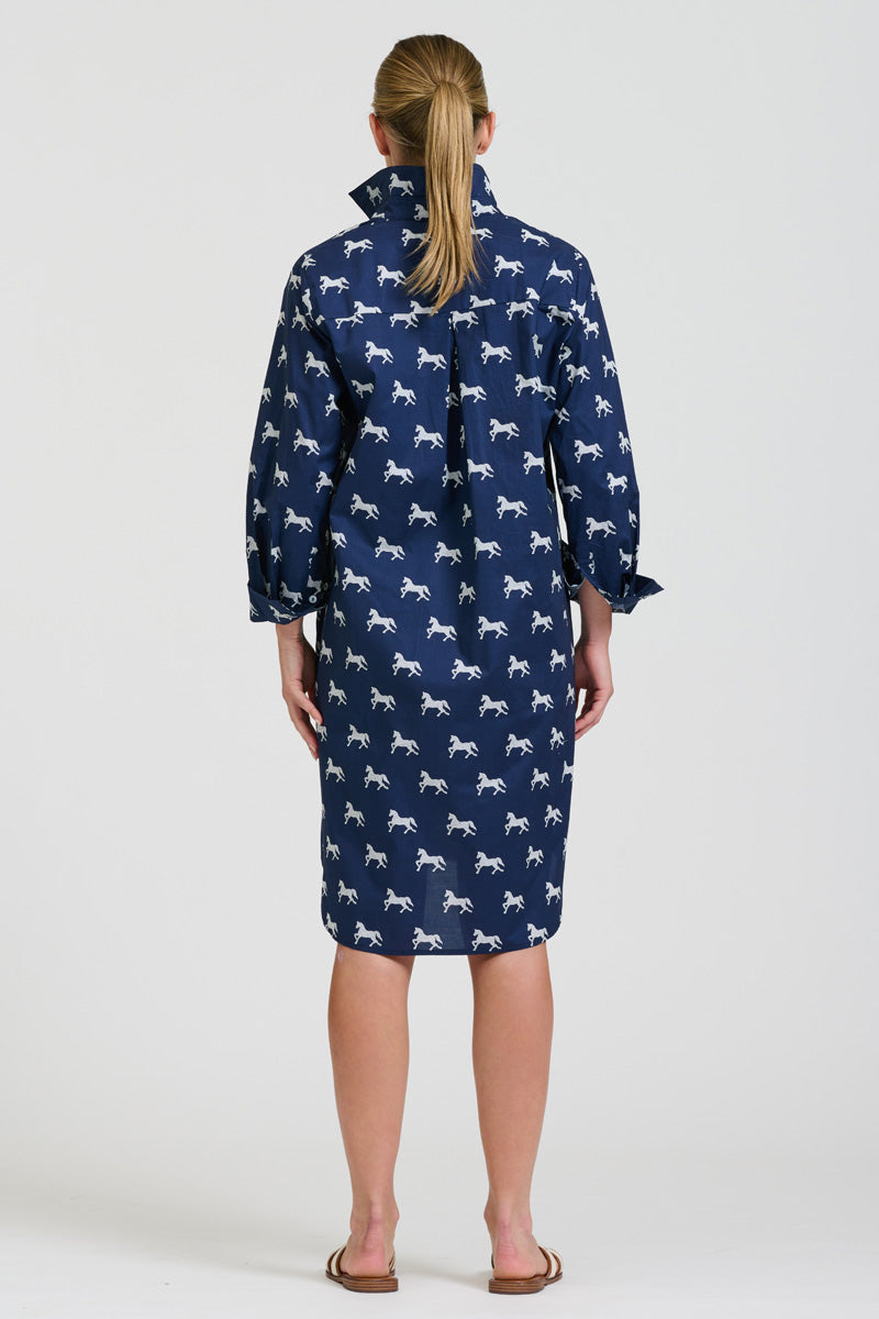 Claire Popover Shirt Dress - Navy With White Pony