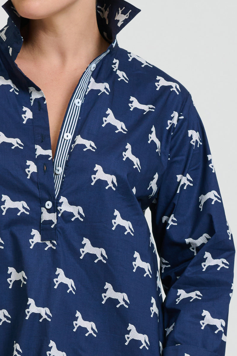 Claire Popover Shirt Dress - Navy With White Pony