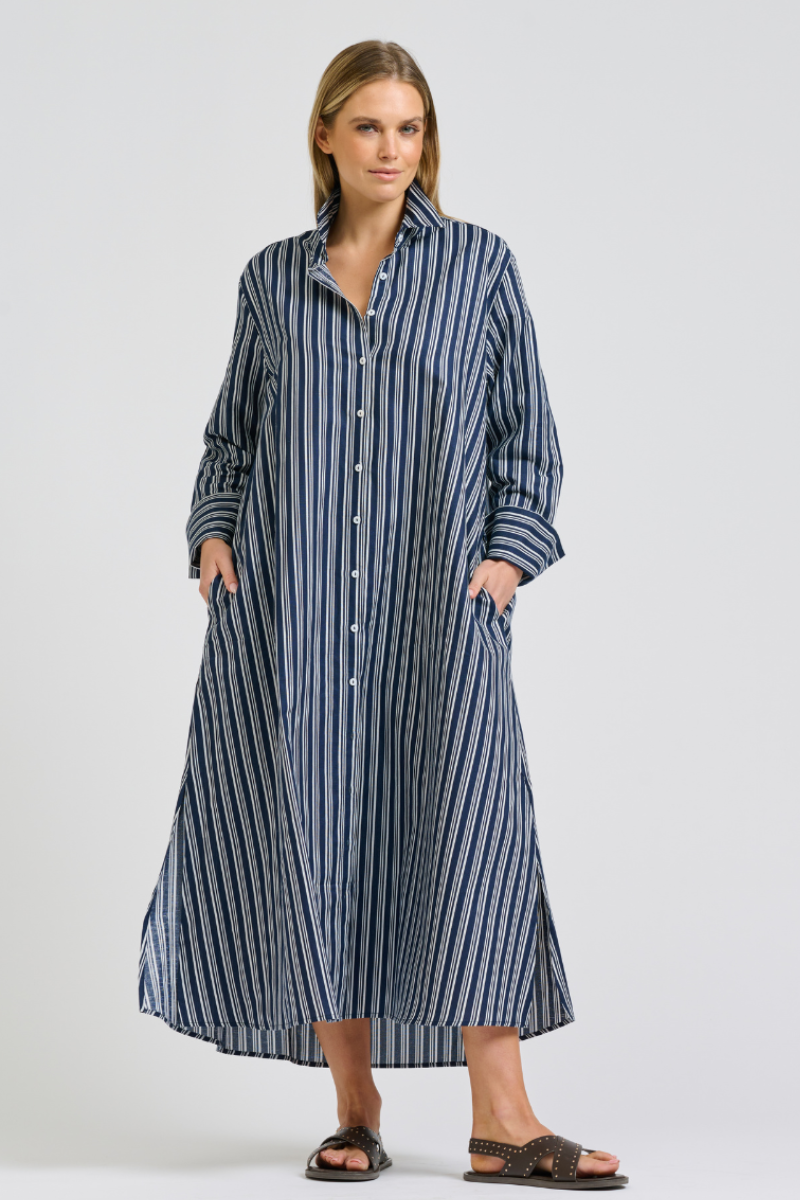 Amelie Shirtdress - Bold Navy Stripe