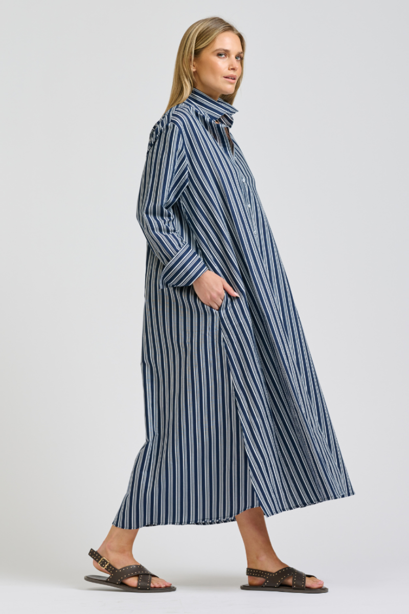 Amelie Shirtdress - Bold Navy Stripe