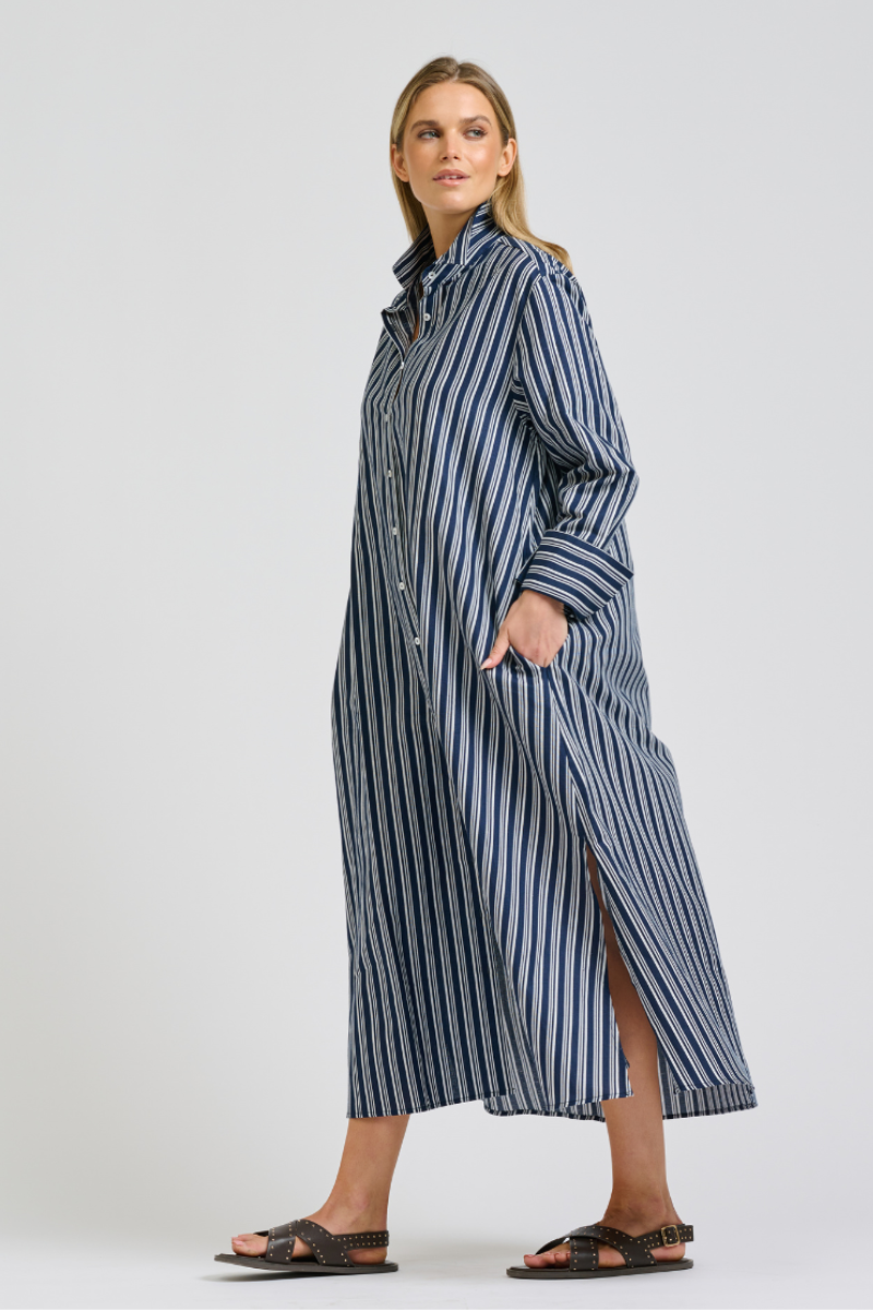 Amelie Shirtdress - Bold Navy Stripe