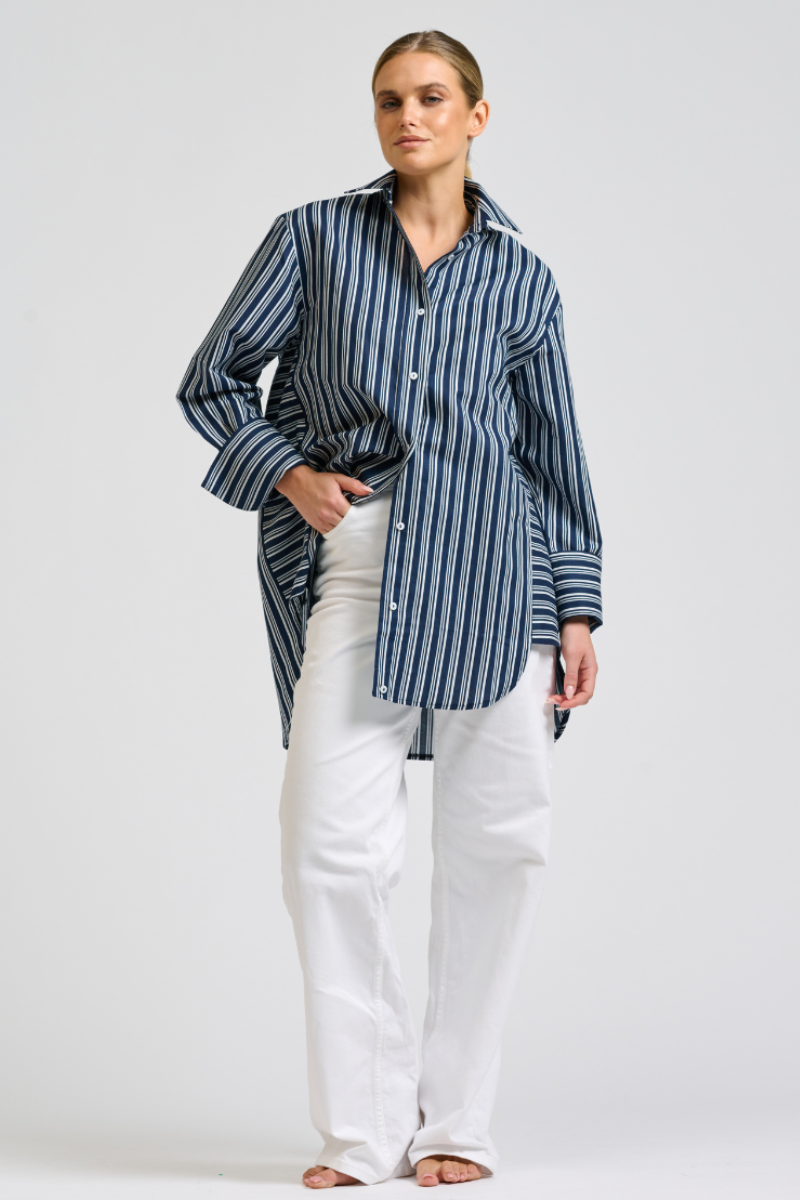 Shirty Andrea Shirt - Bold Navy Stripe