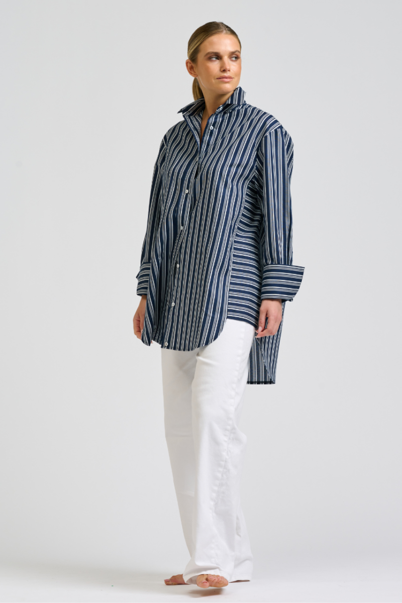 Shirty Andrea Shirt - Bold Navy Stripe