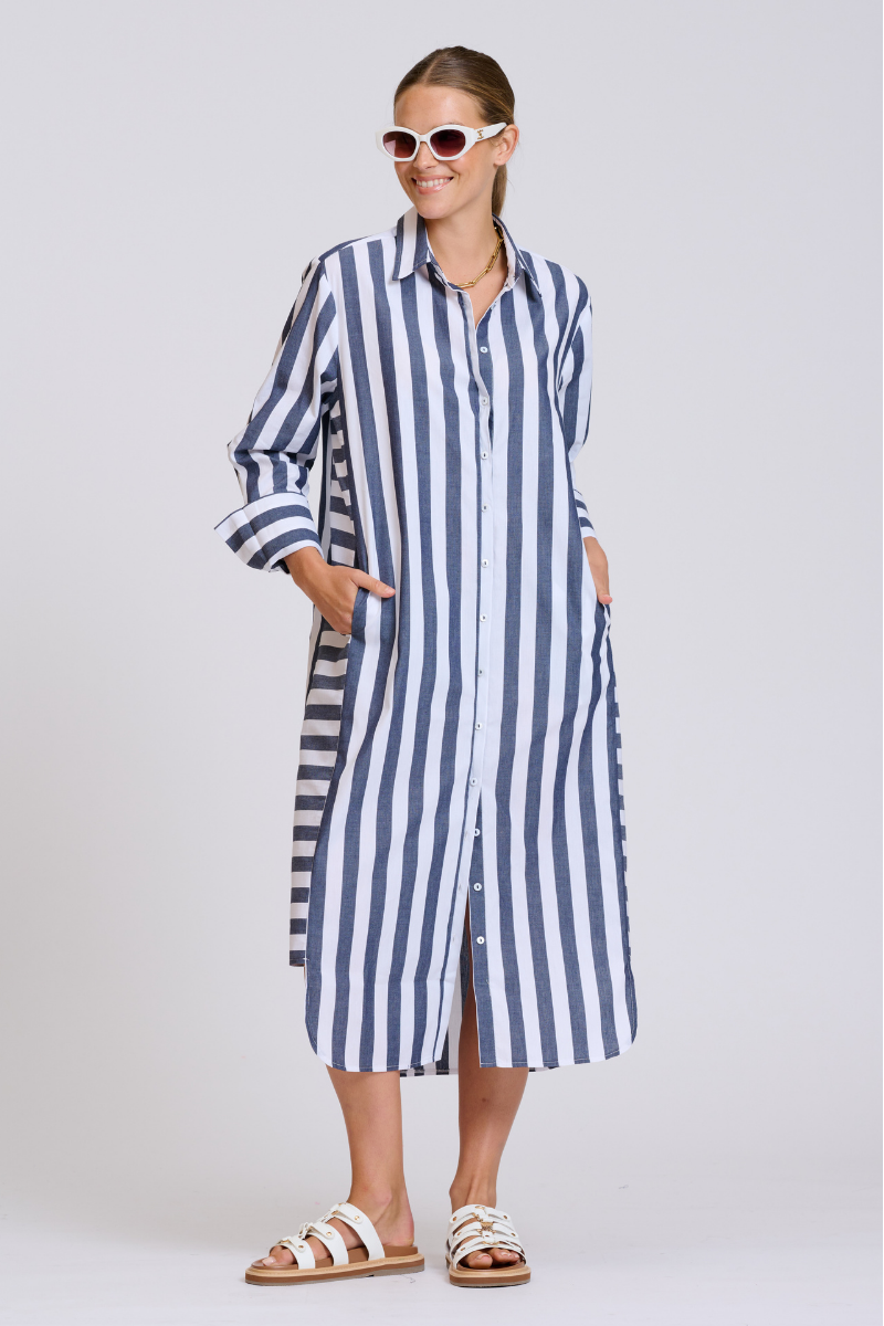 Andrea Shirtdress - French Navy Wide Stripe