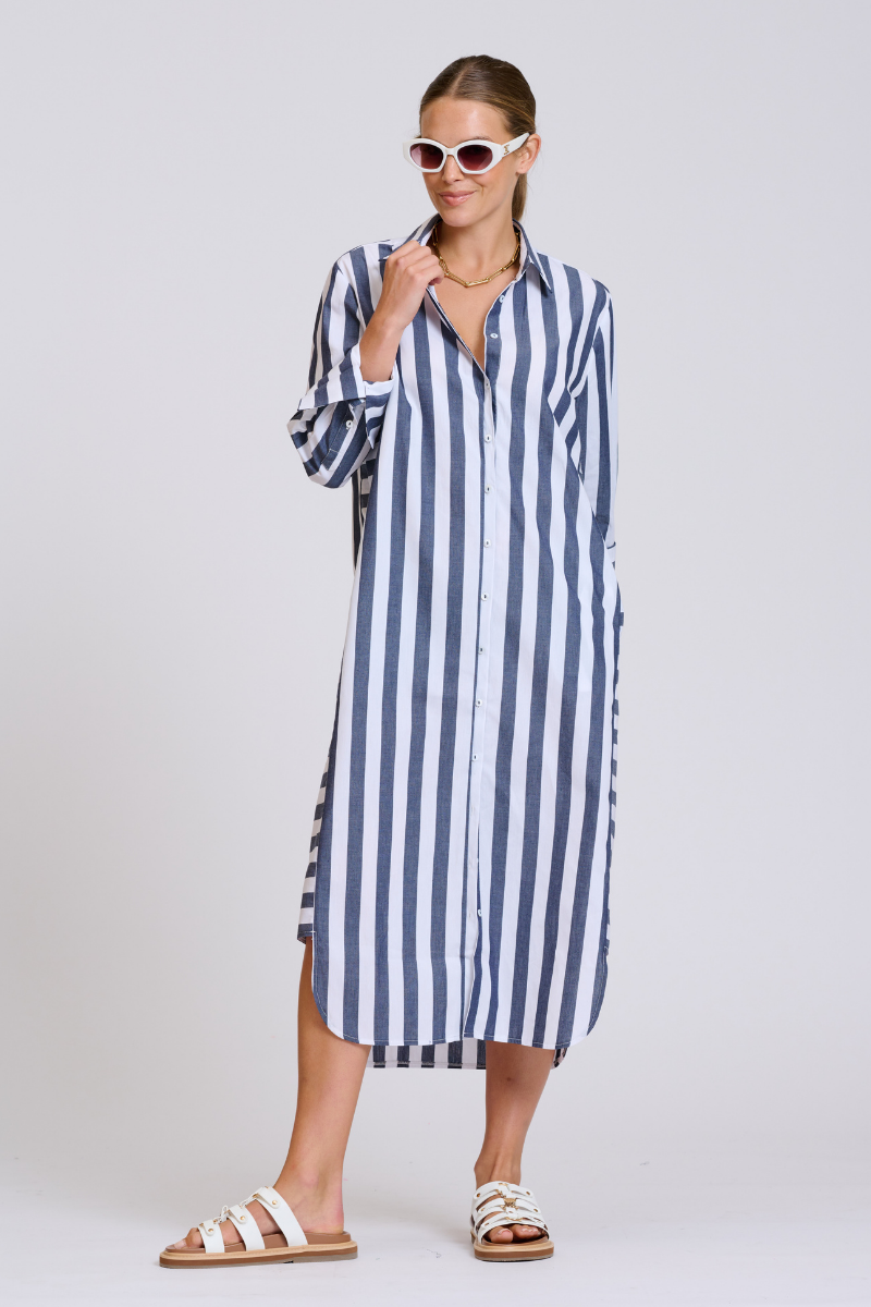 Andrea Shirtdress - French Navy Wide Stripe