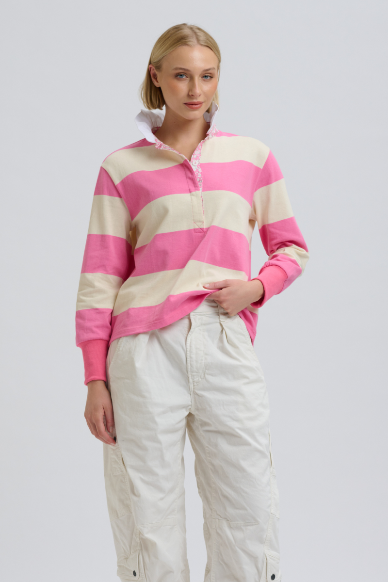 Shirty Beatrice Rugby Sweatshirt - Pink Ivory Stripe