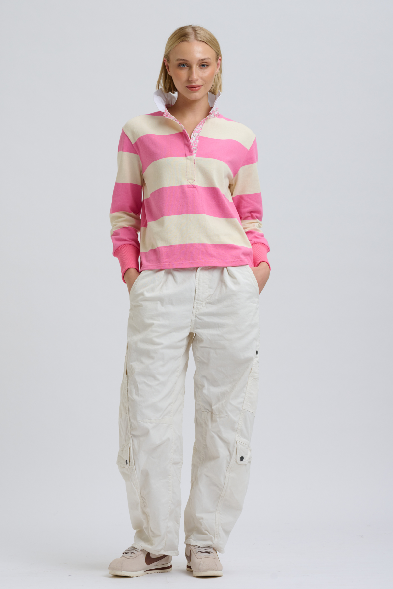 Shirty Beatrice Rugby Sweatshirt - Pink Ivory Stripe