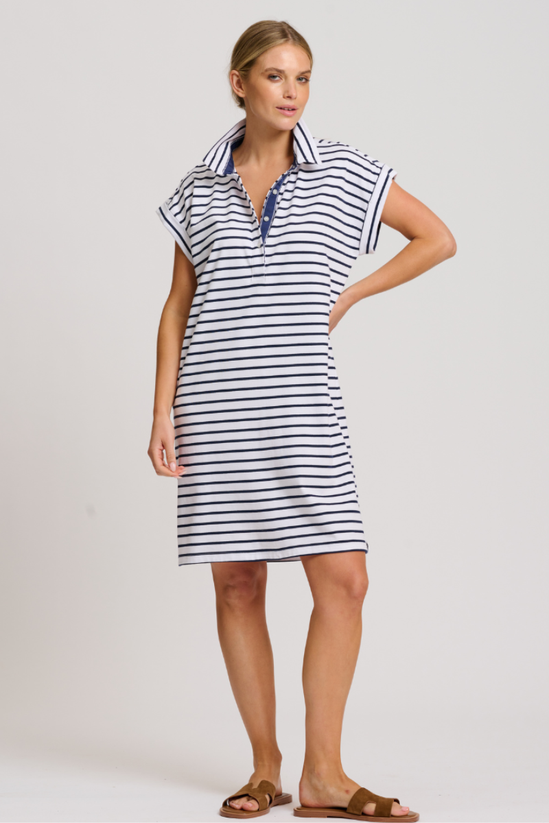 Shirty Bertie Popover Dress - Breton Stripe