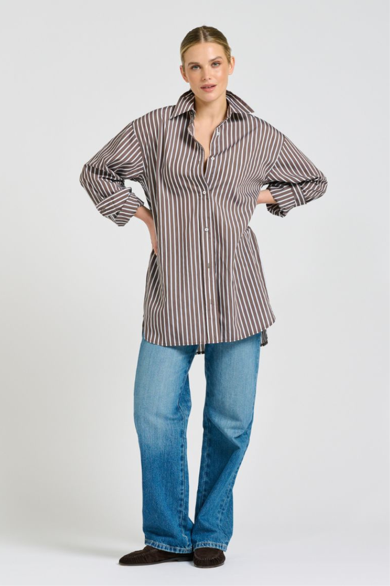 Shirty Bobbie Boyfriend Shirt - Chocolate Stripe
