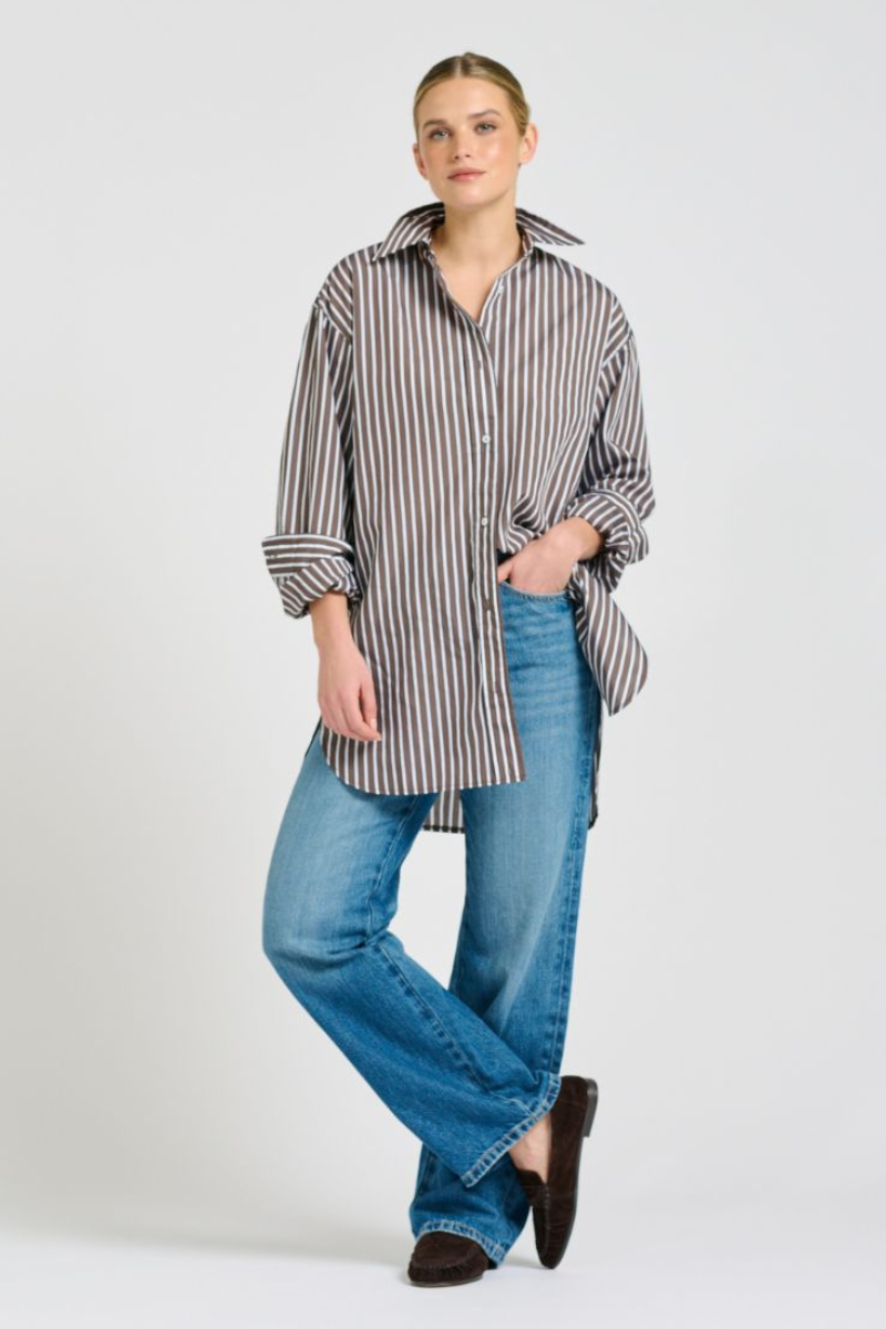 Shirty Bobbie Boyfriend Shirt - Chocolate Stripe